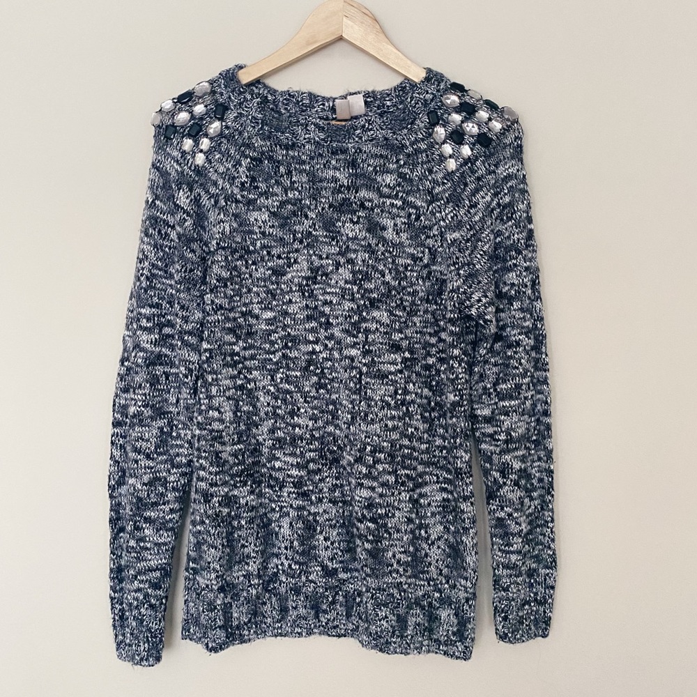 Forever 21 Gray Marled Jewel Oversized Sweater